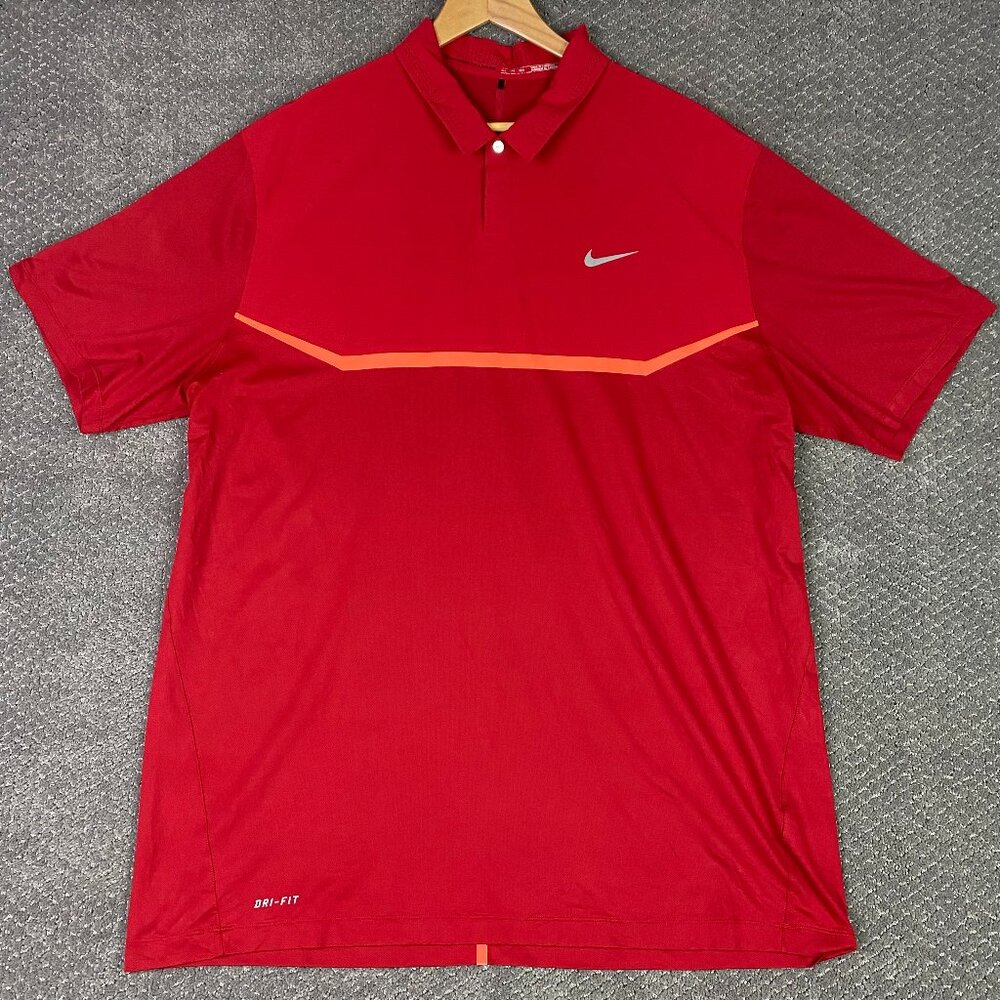 Nike Tiger Woods Polo Shirt Men's 2XL Red Elite Cool Carbon Golf Performance XXL